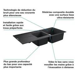 GROHE K400 - Evier composite avec égouttoir Noir granite 1160 x 500 mm 31643AP0