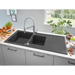 GROHE K400 - Evier composite avec égouttoir Noir granite 1160 x 500 mm 31643AP0