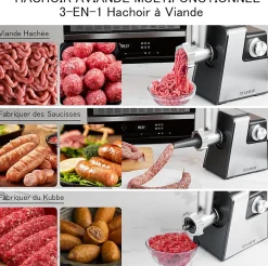 Hachoir à Viande Électrique STANEW 2500W, 2 Vitesses Réglables, 5 Lames/2 Plaques