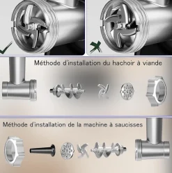 Hachoir à Viande Électrique STANEW 2500W, 2 Vitesses Réglables, 5 Lames/2 Plaques