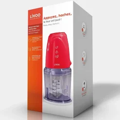 Hachoir électrique multifonction couleur Rouge Livoo - Capacité 0,5L - 2 vitesses DOP207R