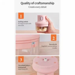 Hachoir électrique portable sans fil 250ml Rose Herzberg HG03176-PNK