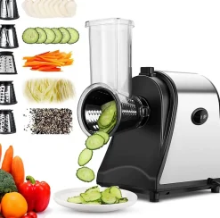 Hachoir multifonctionnel Râpe, Râpe Carottes Electrique 250W avec 5 cônes en acier inoxydable