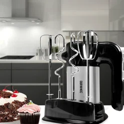 HM3 Batteur électrique à main 300W 5 vitesses Fonction turbo 2 batteurs 2 crochets Rangement intégré Pâtisserie gâteaux Duronic