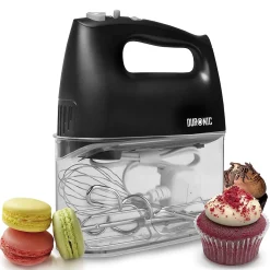 HM4 BK Batteur électrique à main 400W 5 vitesses Fonction turbo 2 batteurs 2 crochets 1 fouet Rangement intégré Duronic