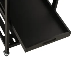 HOMCOM Chariot de service desserte de cuisine à roulettes multi-rangements 60L x 40l x 85H cm plateau acier inox. MDF pin noir