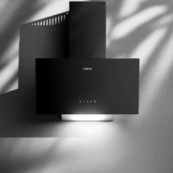 Hotte aspirante inclinée 60cm 350m3h recyclage ou évacuation éclairage LED verre noir Ciarra
