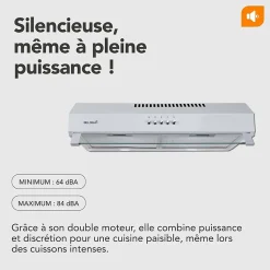 Hotte Casquette 60 cm Blanc - Double moteur 200 Watts - 435 m3/h