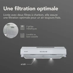 Hotte Casquette 60 cm Blanc - Double moteur 200 Watts - 435 m3/h