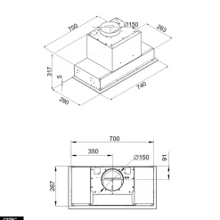 Hotte Casquette Aspirante Silencieuse - 80 cm - 570 m3/h - GINGERO - Noir