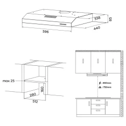 Hotte casquette 60cm classe a+ 220m3h 3 vitesses évacuation ou recyclage noir Ciarra CD6903DB