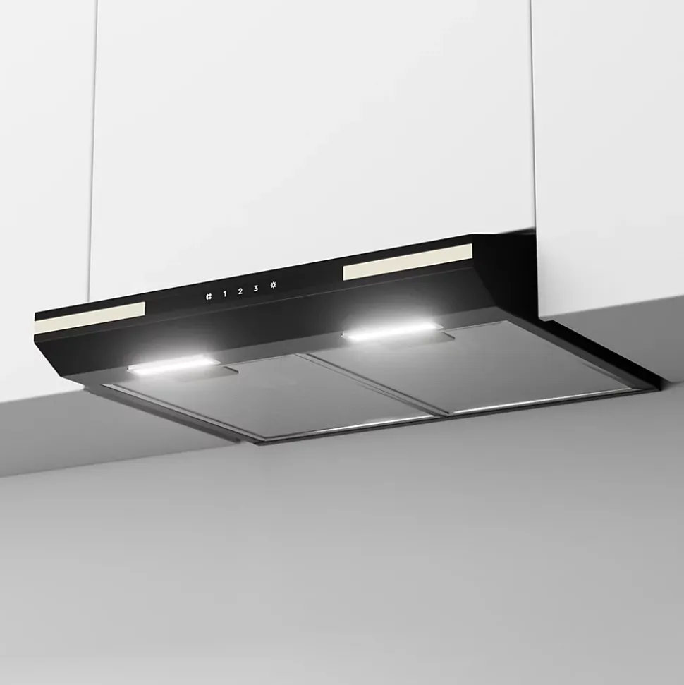 Hotte casquette 60cm 220m3h 3 vitesses tactile évacuation ou recyclage noir Ciarra CD6921B