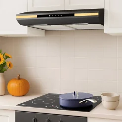 Hotte casquette 60cm 220m3h 3 vitesses tactile évacuation ou recyclage noir Ciarra CD6921B