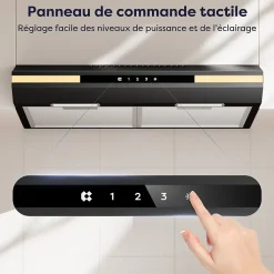 Hotte casquette 60cm 220m3h 3 vitesses tactile évacuation ou recyclage noir Ciarra CD6921B