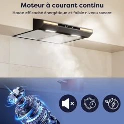 Hotte casquette 60cm 220m3h 3 vitesses tactile évacuation ou recyclage noir Ciarra CD6921B