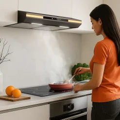 Hotte casquette 60cm 220m3h 3 vitesses tactile évacuation ou recyclage noir Ciarra CD6921B