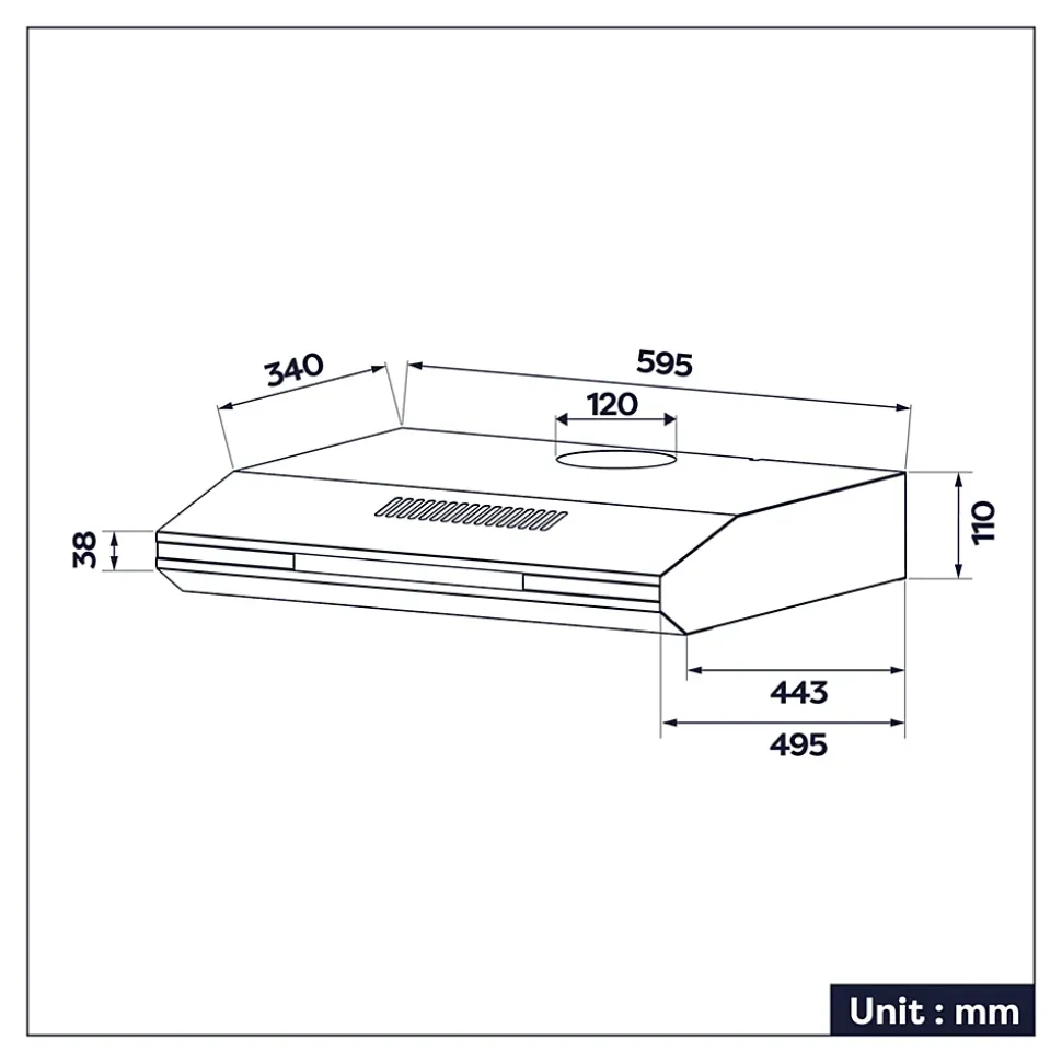 Hotte casquette 60cm 220m3h 3 vitesses tactile évacuation ou recyclage noir Ciarra CD6921B