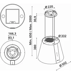 Hotte cuisine en îlot Silverline PURE PLUS argenté 50 cm
