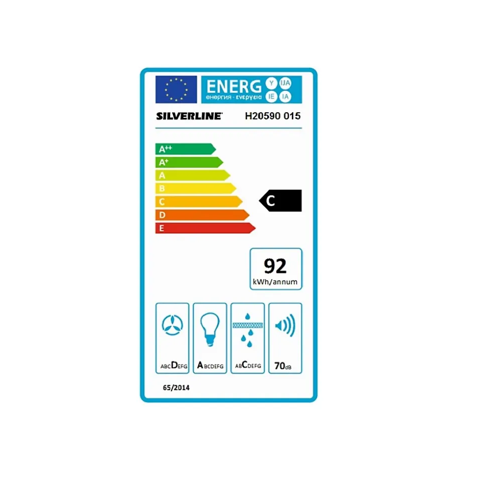 Hotte cuisine murale Silverline KIM inox et verre noir 90 cm