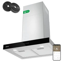 Hotte décorative 60cm classe a+++ murale 650m3h smart wifi 4 vitesses évacuation ou recyclage tactile inox CD6102S Ciarra