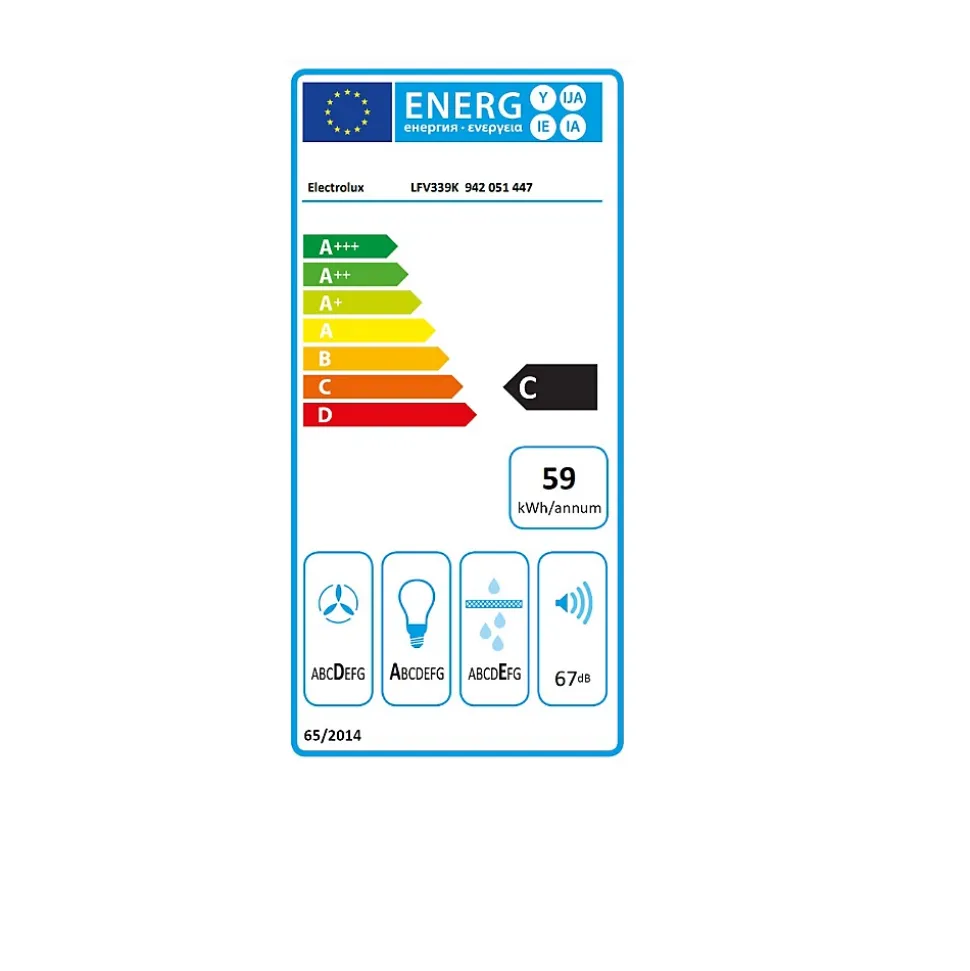 Hotte décorative 90cm 67db 535m3/h noir Electrolux LFV339K