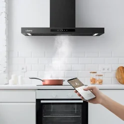 Hotte décorative 90cm murale 650m3h wifi classe a+++ 4 vitesses évacuation ou recyclage tactile noir CD9102B-P Ciarra