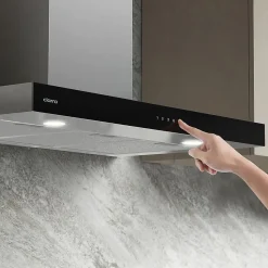 Hotte décorative 90cm murale 650m3h wifi classe a+++ 4 vitesses évacuation ou recyclage tactile inox CD9102S Ciarra