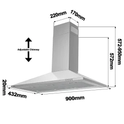 Hotte décorative 90cm murale 370m3h classe a++ 3 vitesses évacuation ou recyclage inox 201SS90 Ciarra