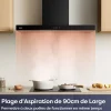 Hotte décorative 90cm murale 650m3h wifi classe a+++ 4 vitesses évacuation ou recyclage tactile noir CD9102B Ciarra