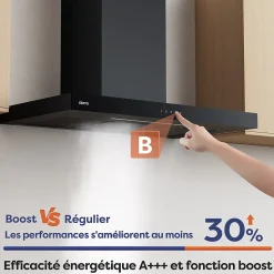 Hotte décorative 90cm murale 650m3h wifi classe a+++ 4 vitesses évacuation ou recyclage tactile noir CD9102B Ciarra