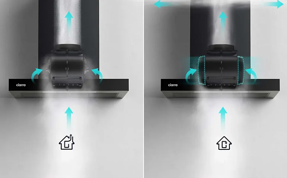 Hotte décorative 60cm murale 650m3h wifi classe a+++ 4 vitesses évacuation ou recyclage tactile noir CD6102B Ciarra