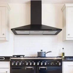 Hotte décorative 90cm murale 370m3h classe a++ 3 vitesses évacuation ou recyclage noir Ciarra 201BK90