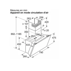 Hotte décorative inclinée 80cm 432m3/h noir Bosch DWK81AN60