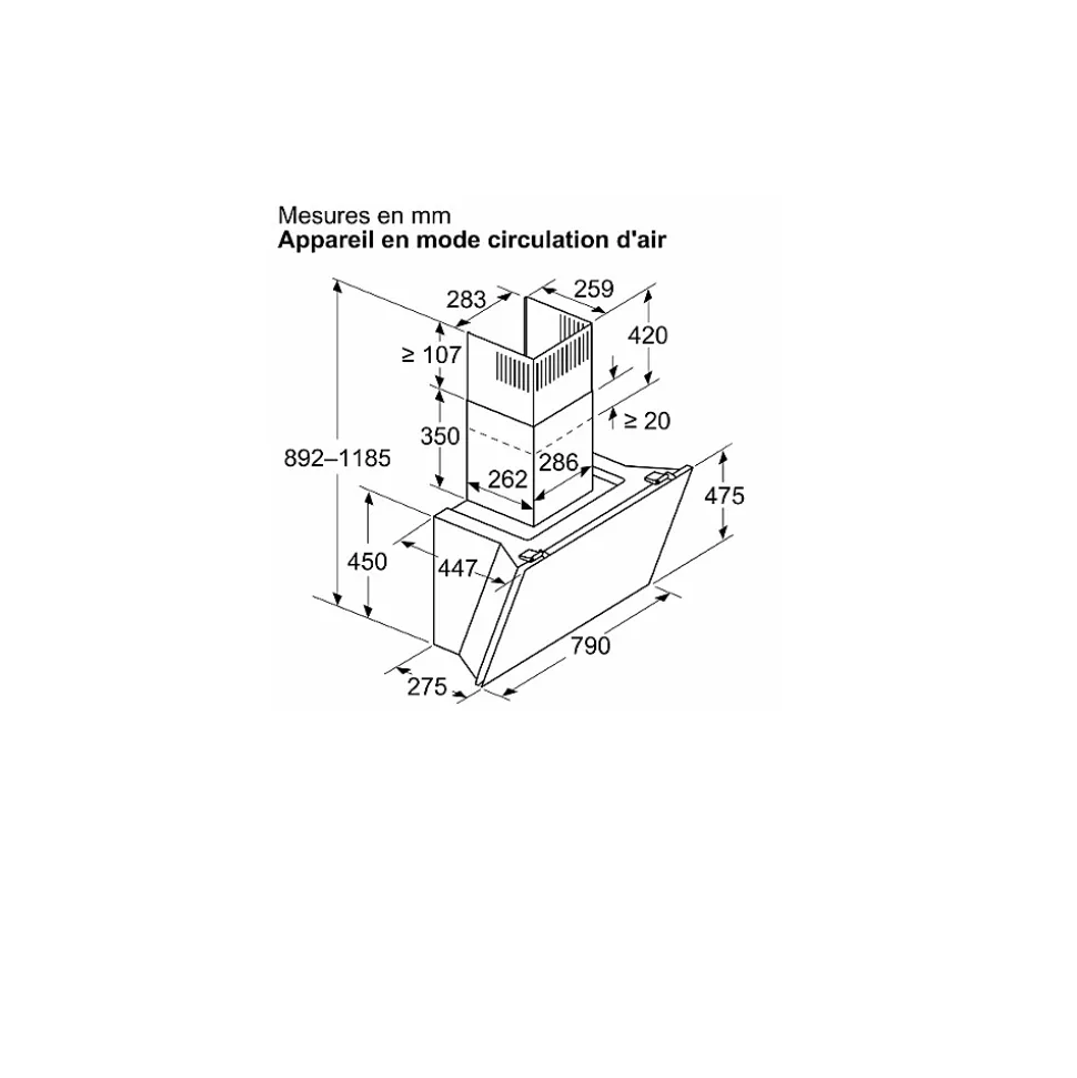 Hotte décorative inclinée 80cm 51db 432m3/h blanc Siemens LC81KAN20