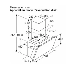 Hotte décorative inclinée 80cm 432m3/h noir Neff D88IAN2S0