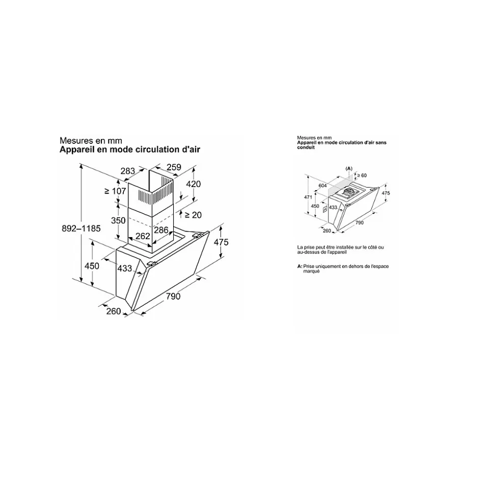 Hotte décorative inclinée 80cm 51db 432m3/h blanc Bosch DWK81AN20