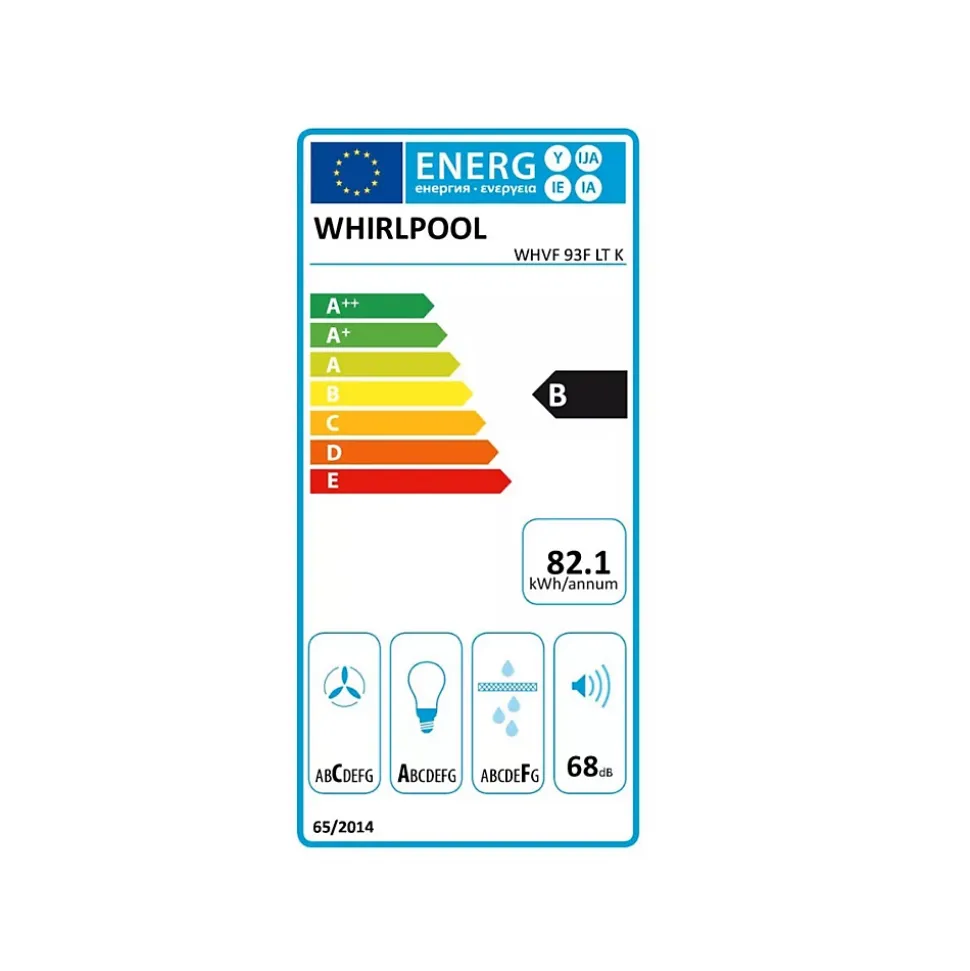 Hotte décorative inclinée 90cm 660m3/h noir Whirlpool WHVF93FLTK