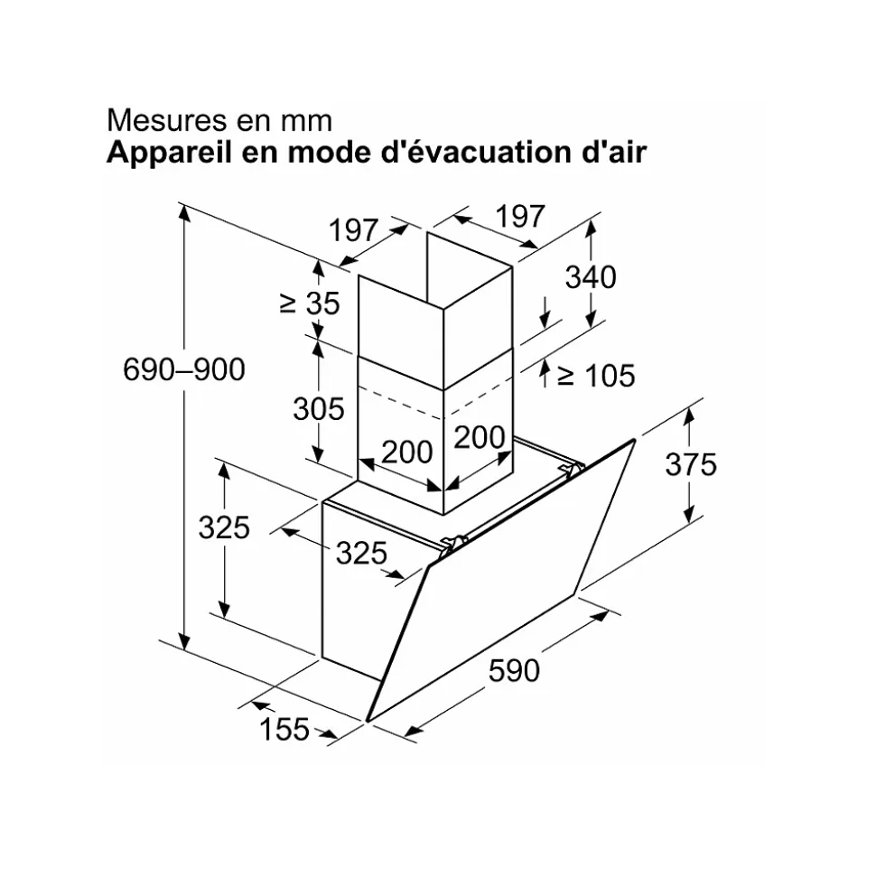 Hotte décorative inclinée 60cm 550m3/h noir Siemens LC65KDK60