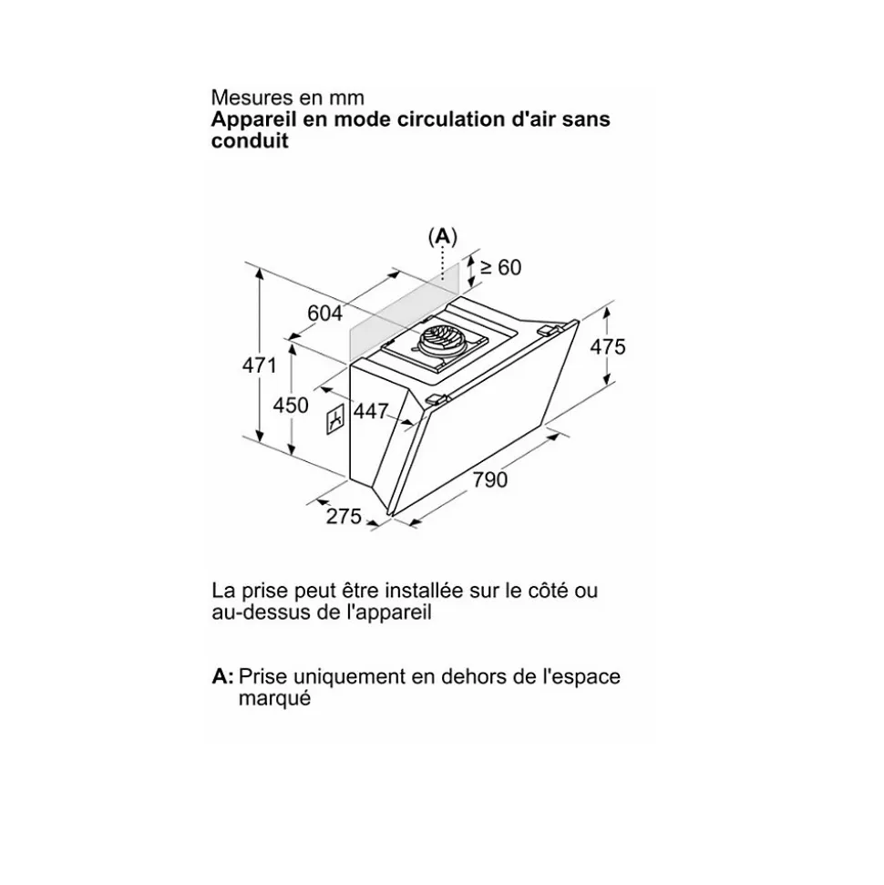 Hotte décorative inclinée 80cm 432m3/h noir Siemens LC81KAN60