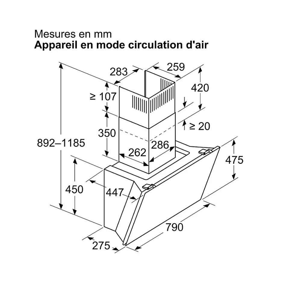 Hotte décorative inclinée 80cm 432m3/h noir Siemens LC81KAN60