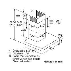 Hotte décorative murale 60 cm 674m3/h inox Siemens LC67BHP50 iq500