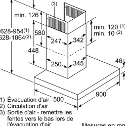 Hotte décorative murale 90cm 55db 843m3/h inox Siemens LC98BIP50 iq500