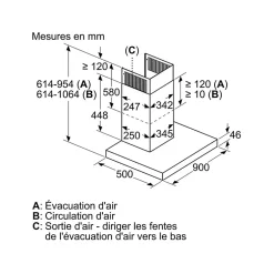 Hotte décorative murale 90cm 55db 843m3/h inox Bosch DWB98JQ50 serie 6