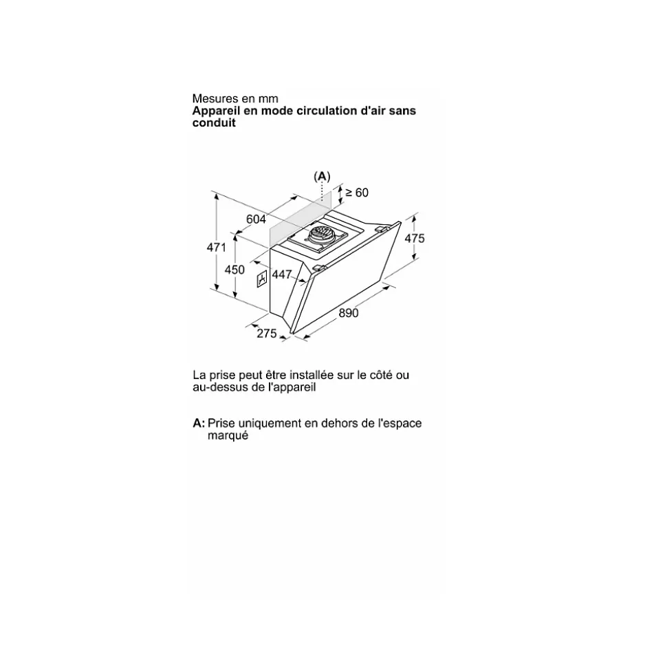 Hotte décorative murale 90cm 51db 441m3/h noir Bosch DWK91LT60
