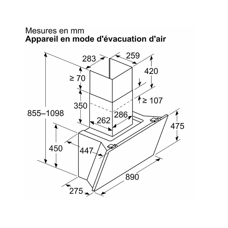 Hotte décorative murale 90cm 51db 441m3/h noir Bosch DWK91LT60