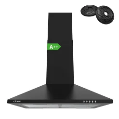 Hotte décorative murale 60cm 370m3h classe a++ 3 vitesses évacuation ou recyclage noir Ciarra 201BK60