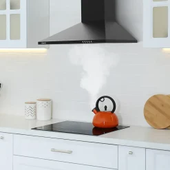 Hotte décorative murale 60cm 370m3h classe a++ 3 vitesses évacuation ou recyclage noir Ciarra 201BK60