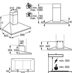 Hotte décorative murale 90cm 603m3/h noir Electrolux EFF90462OK