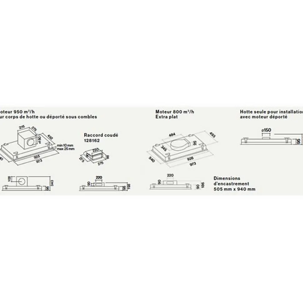 Hotte de plafond sans moteur 90cm blanc/verre Falmec CORNUVO3412