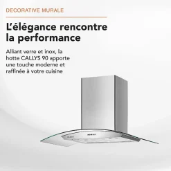 HOTTE DECORATIVE MURALE 90 CM - VERRE ET INOX - 559 m3 - 200W - 60dB